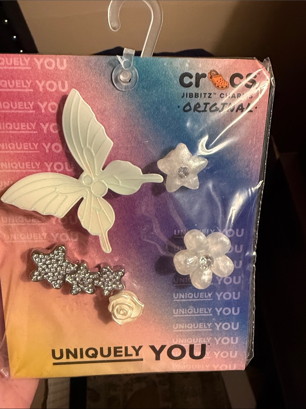 CROCS White Iridescent Butterfly & Floral Jibbitz Charm Set